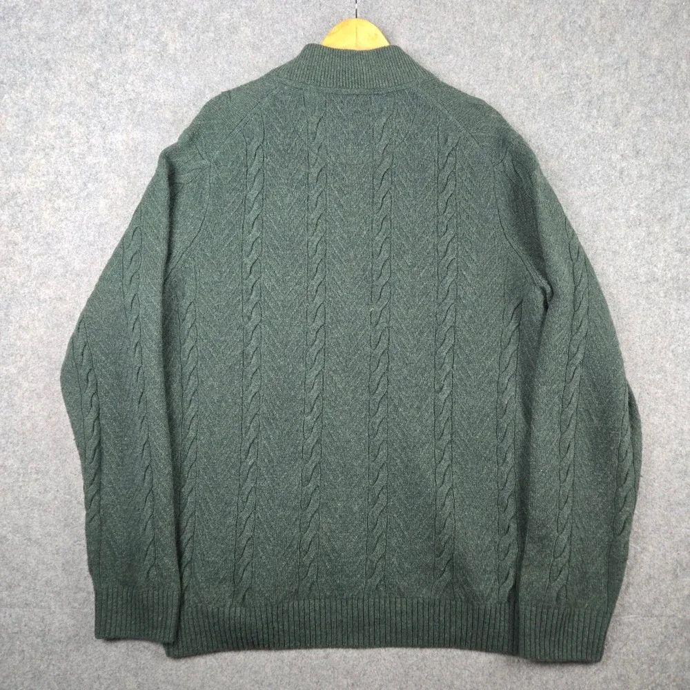 Jos A Bank Reserve Wool Sweater Mens Large Green Cable Knit 1/4 Zip Luxury
